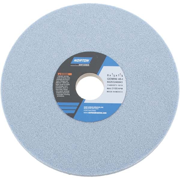 Norton 66253246843 Surface Grinding Wheel: 8" Dia, 1/2" Thick, 1-1/4" Hole, 46 Grit, I Hardness Image