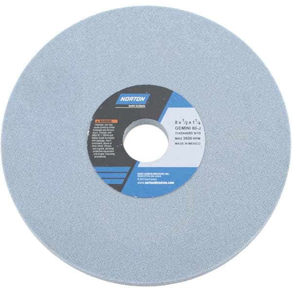 Norton 66253246857 Surface Grinding Wheel: 8" Dia, 1/2" Thick, 1-1/4" Hole, 60 Grit, J Hardness Image