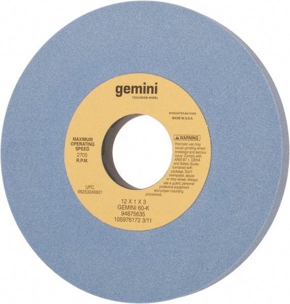 Norton 66253246901 Surface Grinding Wheel: 12" Dia, 1" Thick, 3" Hole, 60 Grit, K Hardness 