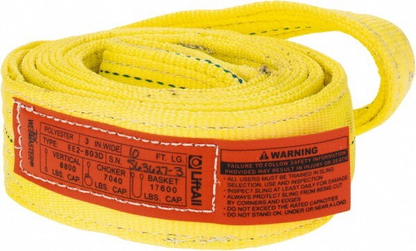 Lift-All EE2803DFX10 Eye & Eye Sling: 3" Wide, 10 Long, 17,200 lb Vertical, Polyester Image