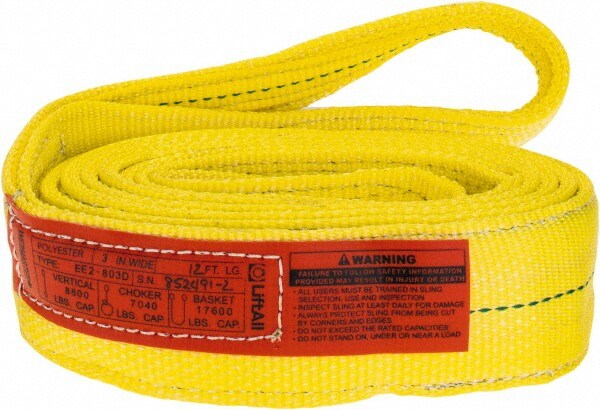 Lift-All EE2803DFX12 Eye & Eye Sling: 3" Wide, 12 Long, 17,200 lb Vertical, Polyester Image