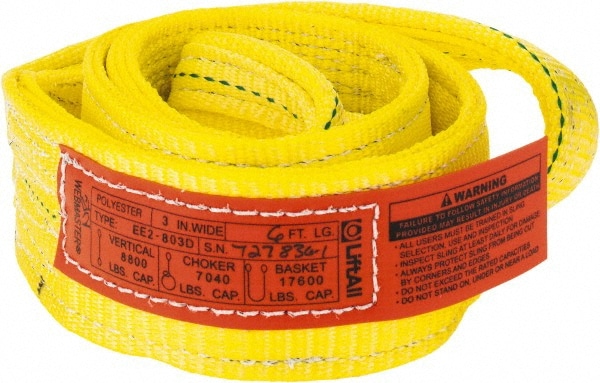 Lift-All EE2803DFX6 Eye & Eye Sling: 3" Wide, 6 Long, 17,200 lb Vertical, Polyester Image