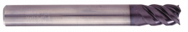 Square End Mill: 1/2'' Dia, 3/4'' LOC, 1/2'' Shank Dia, 5'' OAL, 4 Flutes, Solid Carbide