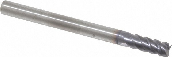 Square End Mill: 1/4'' Dia, 5/8'' LOC, 1/4'' Shank Dia, 3'' OAL, 4 Flutes, Solid Carbide