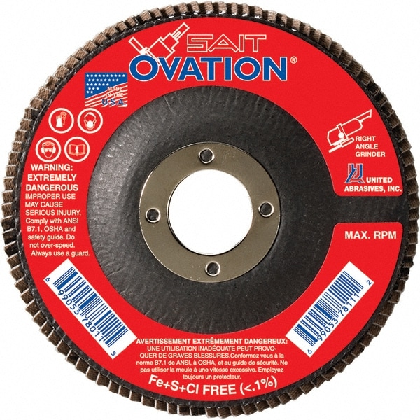 Flap Disc: 7/8" Hole, 120 Grit, Zirconia Alumina, Type 27