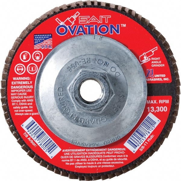 Flap Disc: 5/8-11 Hole, 60 Grit, Zirconia Alumina, Type 27