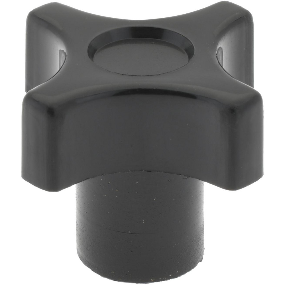 Lobed Knob: 1" Head Dia, 4-Point, Thermoplastic Elastomer, Black - 1/4-20 Hole, 3/8" Hole Depth