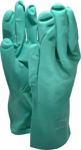 Chemical Resistant Gloves: SHOWA® Size X-Large, 11.0000 mil, Nitrile, Unsupported - Green, Bisque Grip, Pair, ANSI Abrasion 4, ANSI Cut 0, ANSI Puncture 1, FDA Approved