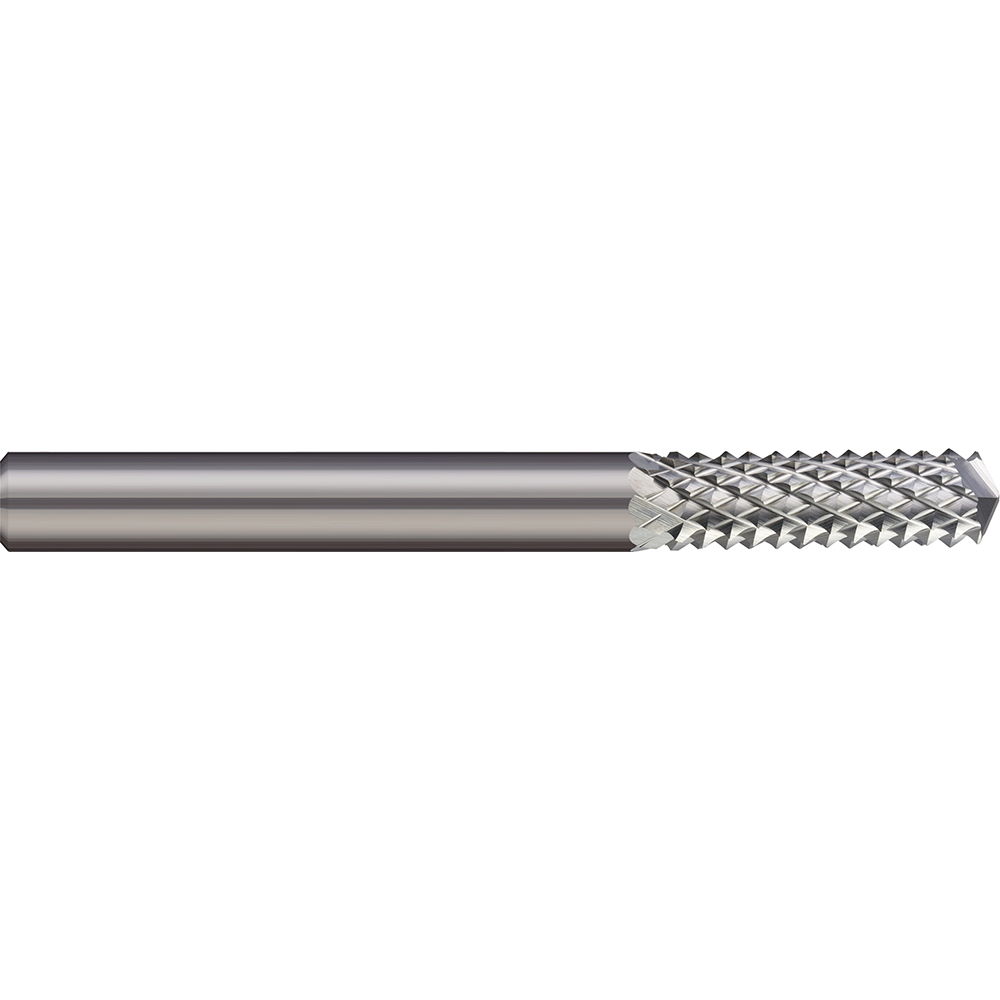 Diamond Pattern Router Bit: 0.5" Dia, 1" LOC, 1/2" Shank Dia, Drill Point - 3" OAL, Solid Carbide, Bright/Uncoated