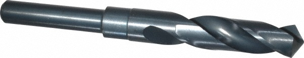 Reduced Shank Drill Bit: 11/16" Dia, 1/2" Shank Dia, 118 deg Point, High-Speed Steel - 6" OAL, 3-1/8" Flute Length, Black Oxide Finish, Straight-Cylindrical Shank, Right Hand Cut, Series 190