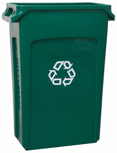 SLIM JIM Plastic Rectangular Recycling Bin/Trash Can with Venting Channels, 23 gal, Green - For Kitchens/Classrooms/Offices/Back of House