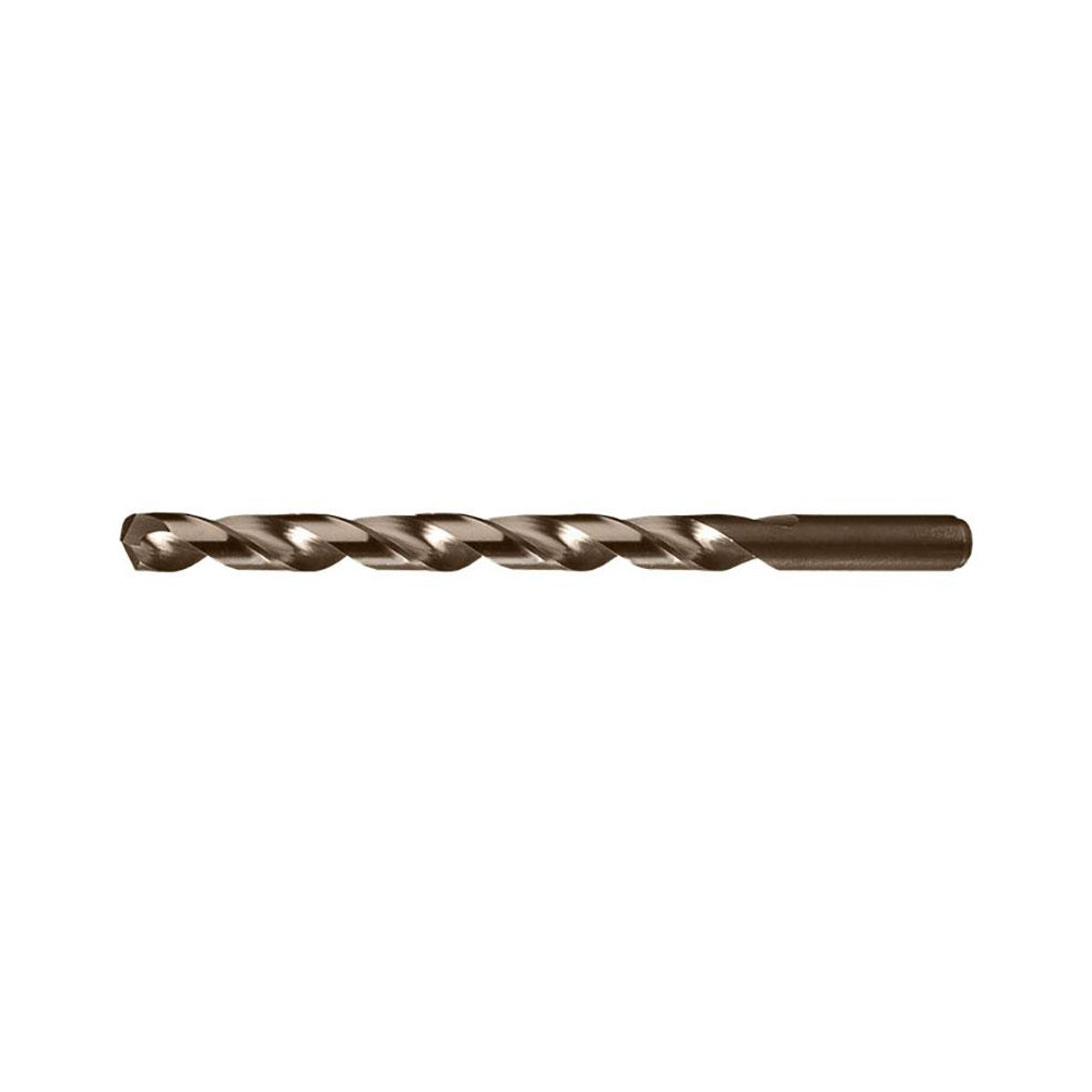Taper Length Drill Bit: 1/2" (0.5000) Dia, 135 deg, Cobalt - Straw Finish, 4-3/4" Flute Length, 7-3/4" OAL, Right Hand Cut, Regular Spiral Flute, Straight-Cylindrical Shank, 520