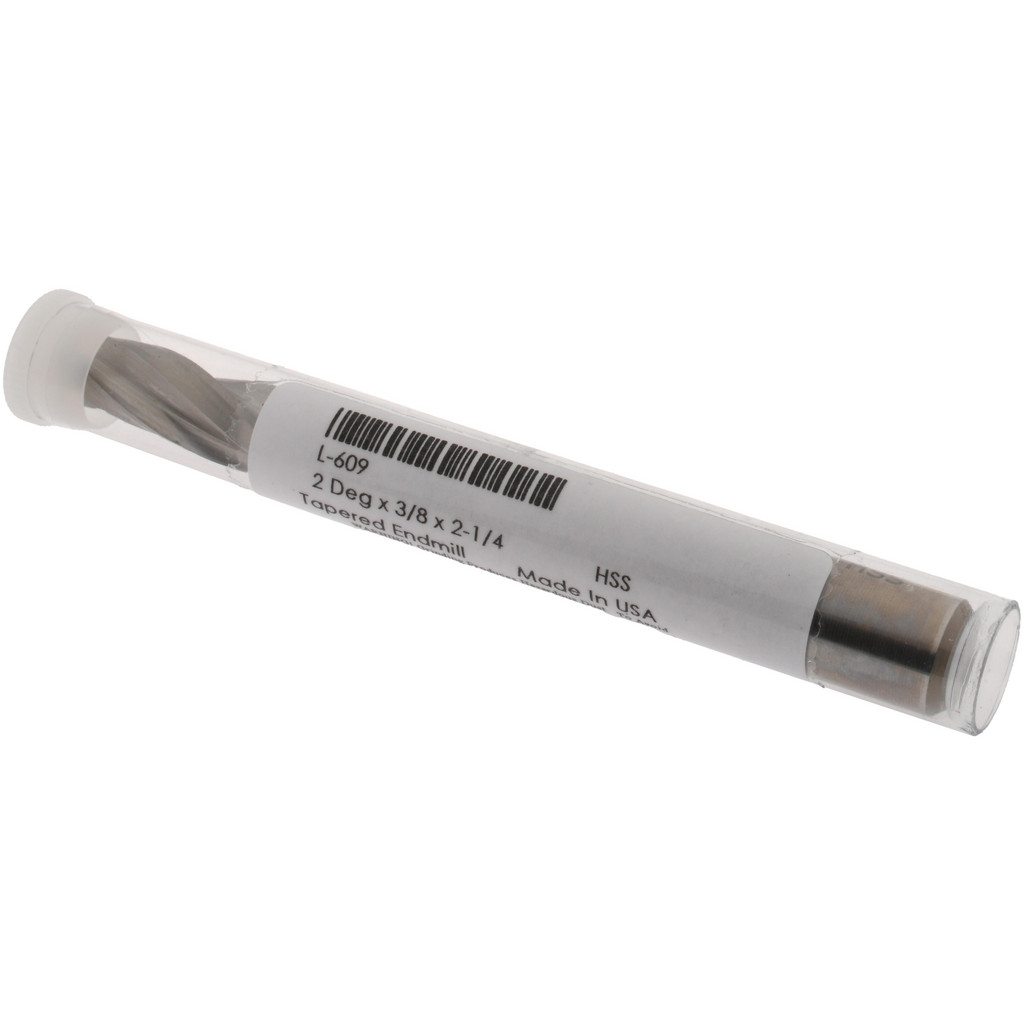 Made in USA L-609 Tapered End Mill: 2 &deg; per Side, 3/8" Small Dia, 2-1/4" LOC, 3 Flutes, High Speed Steel, Square End Image