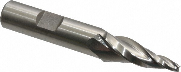 Made in USA T-205 Tapered End Mill: 10 ° per Side, 1/8" Small Dia, 1-1/4" LOC, 3 Flutes, High Speed Steel, Square End Image