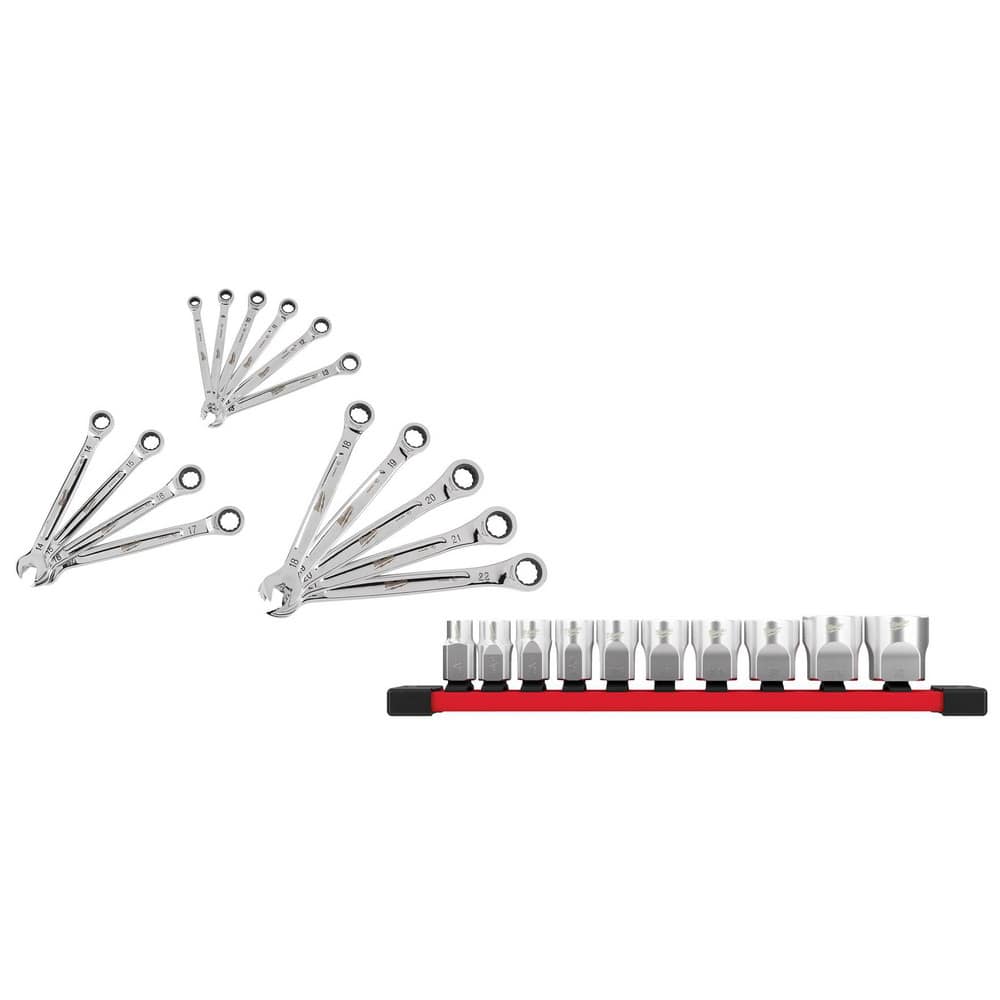 Wrench Sets; Set Type: Ratcheting Combination Wrench ; System Of Measurement: Metric ; Container Type: Storage Tray ; Wrench Size: 8mm-22mm ; Material: Alloy Steel ; Finish: Chrome-Plated