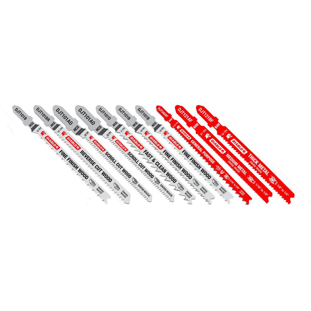 Jig Saw Blade Sets; Blade Material: Bi-Metal; High Carbon Steel ; Minimum Blade Length (Inch): 3.25in ; Maximum Blade Length (Inch): 4in ; Minimum Blade Thickness (Decimal Inch): 1.25mm ; Maximum Blade Thickness (Decimal Inch): 1.7mm ; Shank Type: T-Shank