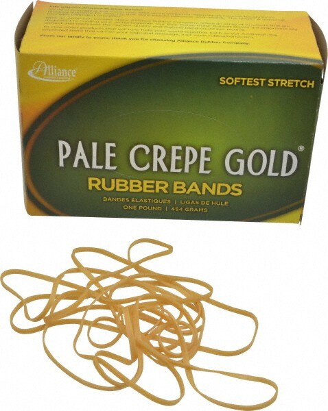 Pack of (300) 7" Circumference, 1/8" Wide, Pale Crepe Gold Rubber Band Strapping