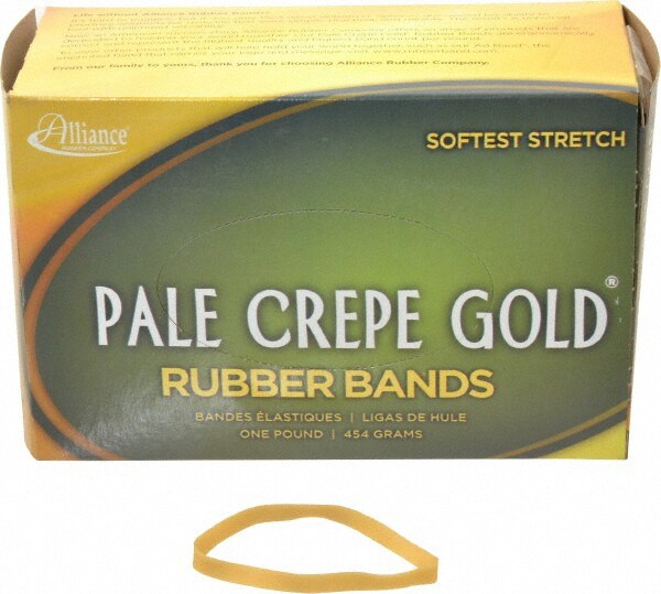 Pack of (490) 1 Piece 4" Circumference, 1/4" Wide, Pale Crepe Gold Rubber Band Strapping