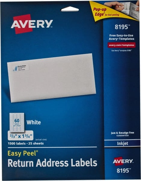 AVERY 8195 Label Maker Label: White, Paper, 1-3/4" OAL, 1,500 per Roll 