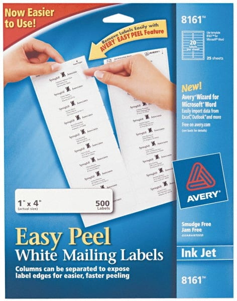 AVERY 8161 Label Maker Label: White, Paper, 4" OAL, 500 per Roll 