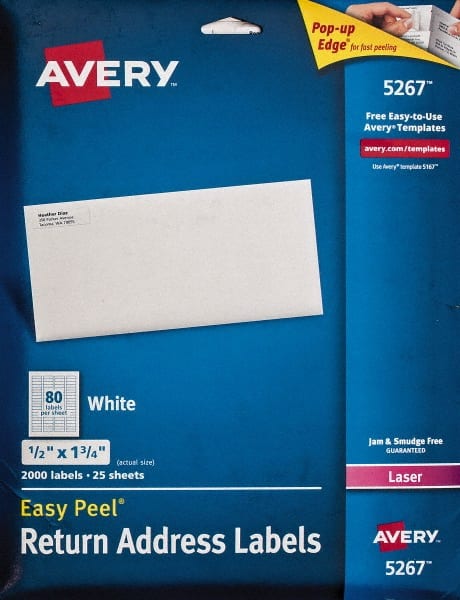 AVERY 5267 Label Maker Label: White, Paper, 1-3/4" OAL, 1/2" OAW, 2,000 per Roll 