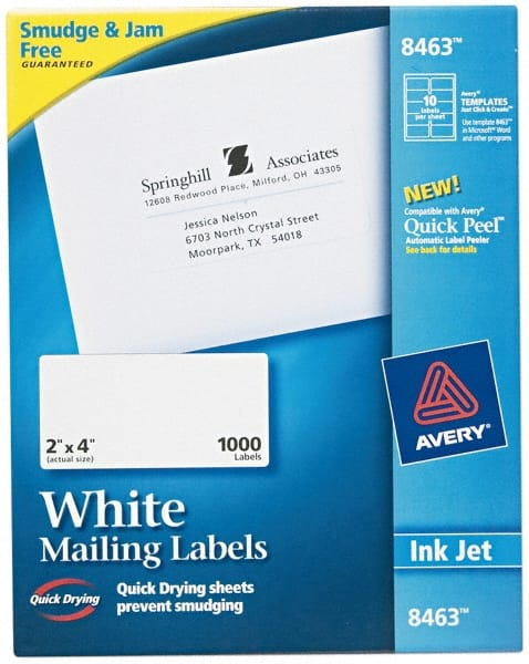 AVERY 8463 Label Maker Label: White, Paper, 4" OAL, 1,000 per Roll 