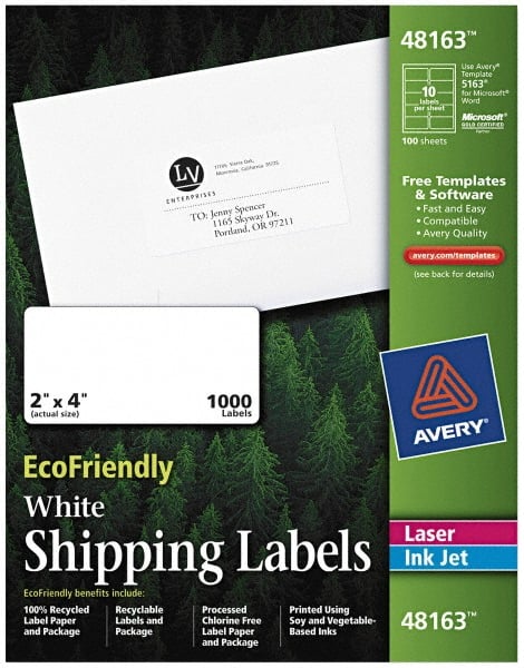 AVERY 48163 Label Maker Label: White, Paper, 4" OAL, 1,000 per Roll 