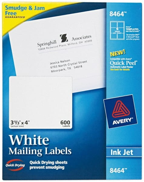 AVERY 8464 Label Maker Label: White, Paper, 4" OAL, 600 per Roll 