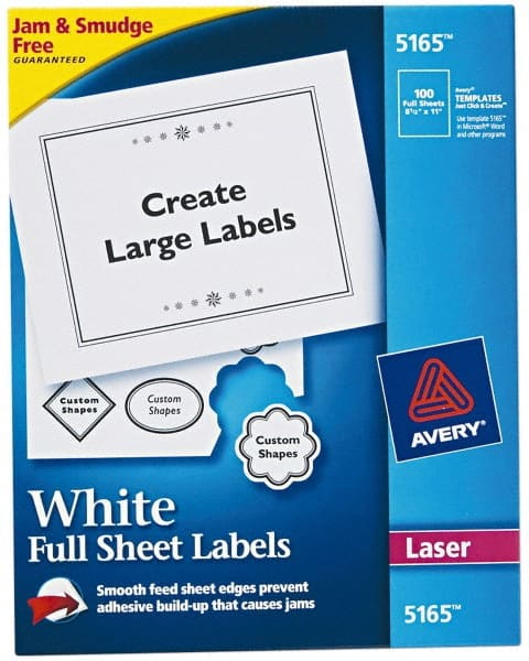 AVERY 5165 Label Maker Label: White, Paper, 11" OAL, 8-1/2" OAW, 100 per Roll 