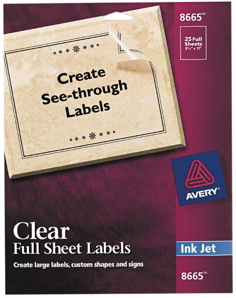 AVERY 8665 Label Maker Label: Clear, 11" OAL, 8-1/2" OAW, 25 per Roll 