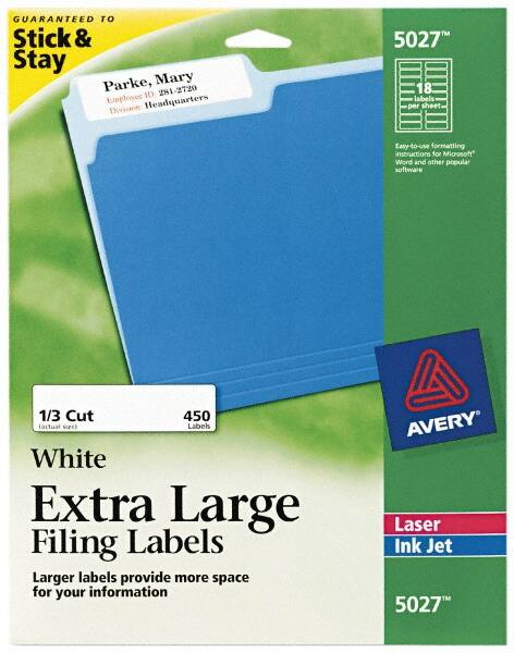 Label Maker Label: White, Paper, 3-7/16" OAL, 450 per Roll