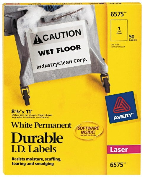 AVERY 6575 Label Maker Label: White, Paper, 11" OAL, 8-1/2" OAW, 50 per Roll 