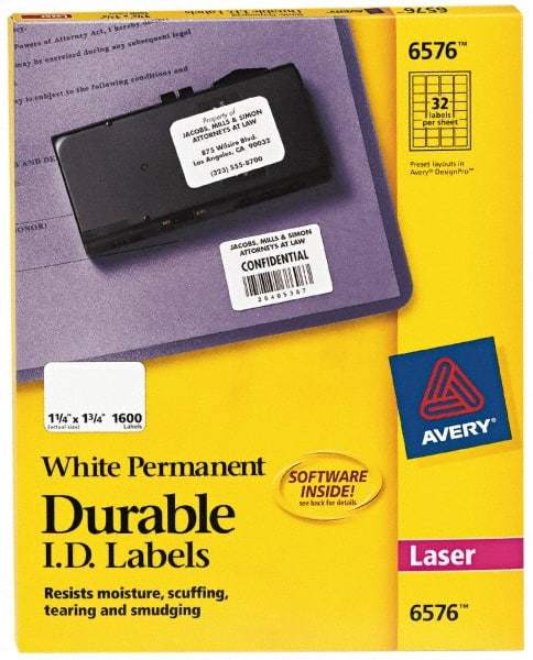 AVERY 6576 Label Maker Label: White, Paper, 1-3/4" OAL, 1-1/4" OAW, 1,600 per Roll 