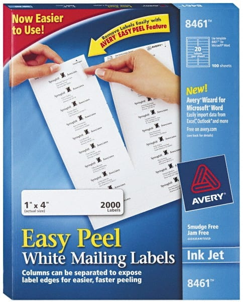 AVERY 8461 Label Maker Label: White, Paper, 4" OAL, 2,000 per Roll 