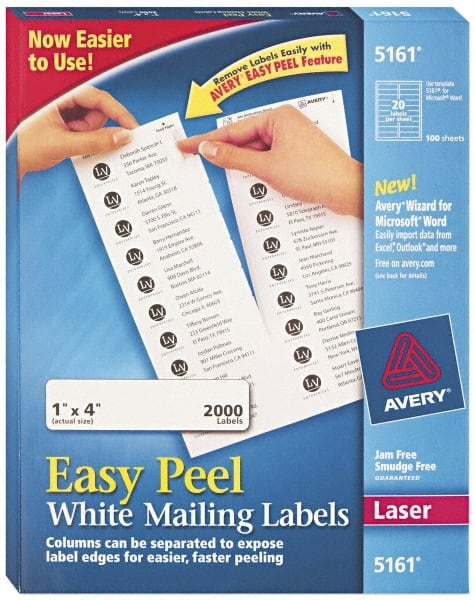 AVERY 5161 Label Maker Label: White, Paper, 4" OAL, 2,000 per Roll 