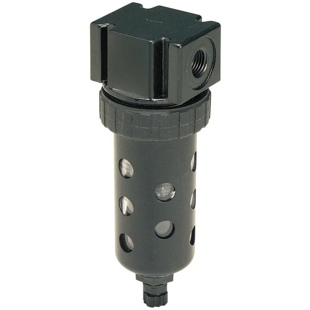 1/4" Port, 5.91" High x 2" Wide Compact Filter with Polycarbonate Bowl, Manual Drain