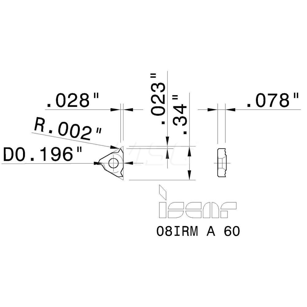Iscar - Laydown Threading Insert: 08IRM A 60 IC908, Carbide | MSC Direct