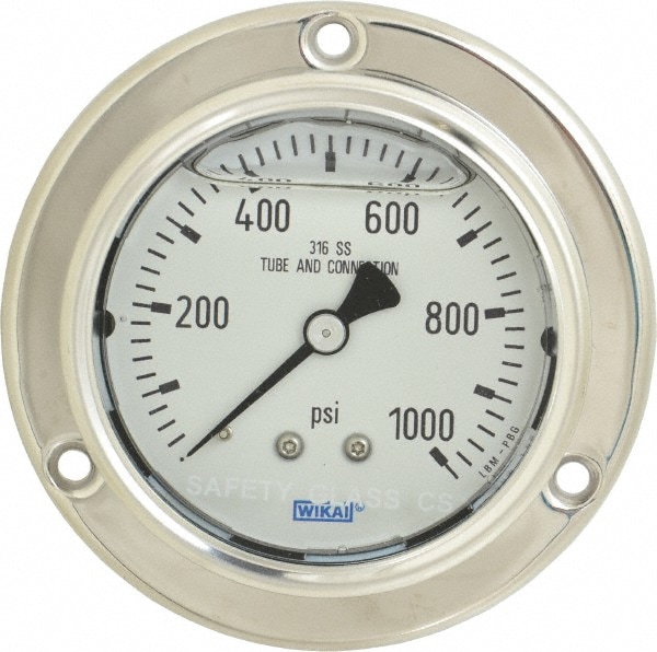 Wika 4282985 Pressure Gauge: 2-1/2" Dial, 0 to 1,000 psi, 1/4" Thread, NPT, Lower Mount Image