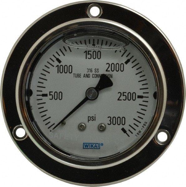 Wika 4283018 Pressure Gauge: 2-1/2" Dial, 1/4" Thread, Lower Back Mount Image