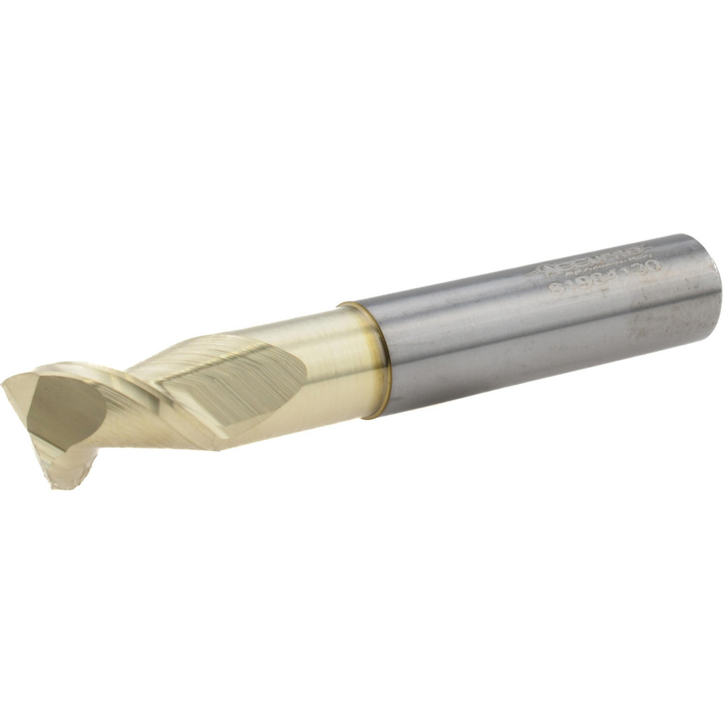 Accupro High Performance Milling Square End Mill: 3/8" Dia, 1/2" LOC - 2-1/2" OAL, 3/8" Shank Dia, 45 deg Helix, ZrN Finish, Single End, Accupro High