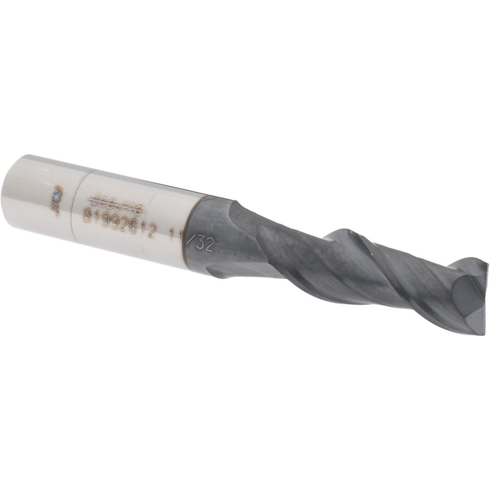 12181397 Square End Mill: 11/32 Dia, 7/8 LOC, 3/8 Shank Dia, 2-1/2 OAL, 2 Flutes, Solid Carbide  