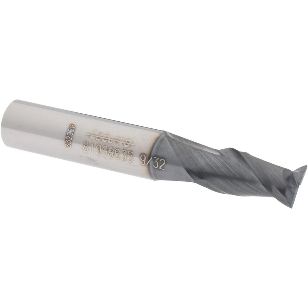 12181640 Square End Mill: 9/32 Dia, 1/2 LOC, 5/16 Shank Dia, 2 OAL, 2 Flutes, Solid Carbide  