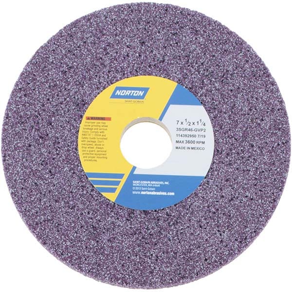 Norton 66252916210 Surface Grinding Wheel: 7" Dia, 1/2" Thick, 1-1/4" Hole, 46 Grit, G Hardness Image