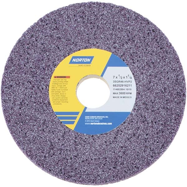 Norton 66252916211 Surface Grinding Wheel: 7" Dia, 1/2" Thick, 1-1/4" Hole, 46 Grit, H Hardness Image