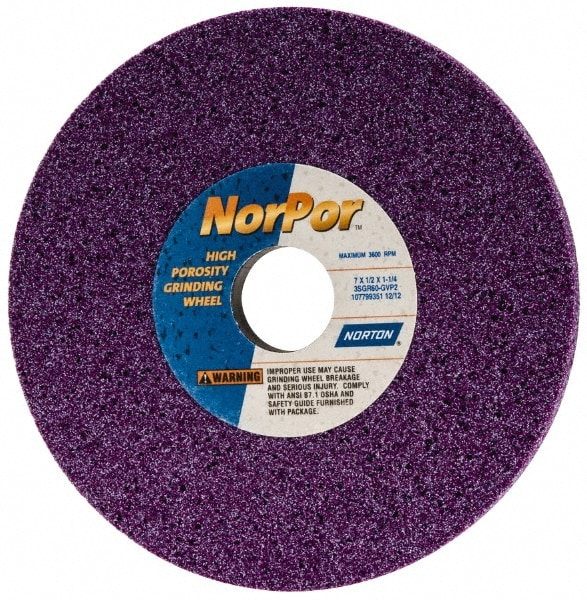 Norton 66252916212 Surface Grinding Wheel: 7" Dia, 1/2" Thick, 1-1/4" Hole, 60 Grit, G Hardness Image