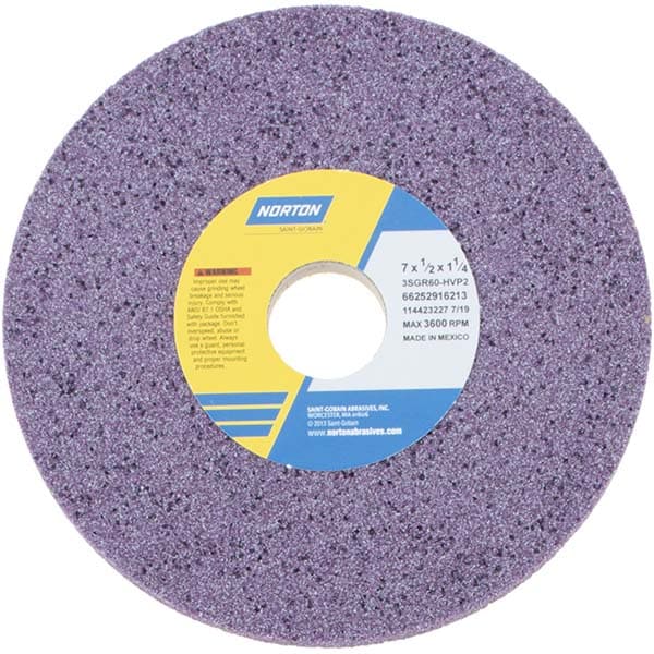 Norton 66252916213 Surface Grinding Wheel: 7" Dia, 1/2" Thick, 1-1/4" Hole, 60 Grit, H Hardness Image