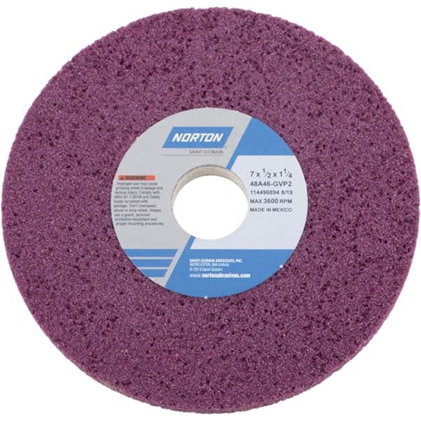 Norton 66252916214 Surface Grinding Wheel: 7" Dia, 1/2" Thick, 1-1/4" Hole, 46 Grit, G Hardness Image