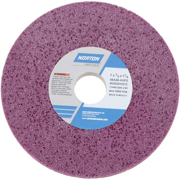 Norton 66252916215 Surface Grinding Wheel: 7" Dia, 1/2" Thick, 1-1/4" Hole, 46 Grit, H Hardness Image