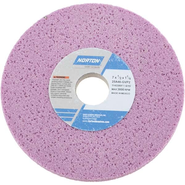 Norton 66252916218 Surface Grinding Wheel: 7" Dia, 1/2" Thick, 1-1/4" Hole, 46 Grit, G Hardness Image