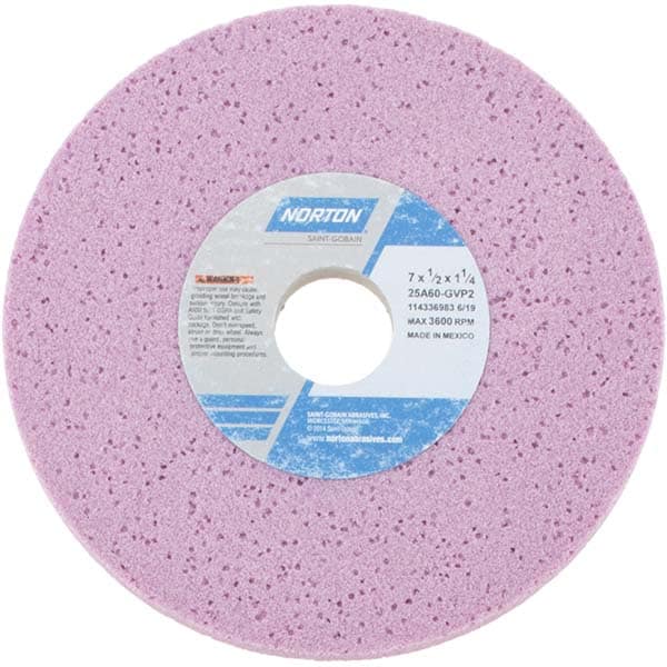 Norton 66252916220 Surface Grinding Wheel: 7" Dia, 1/2" Thick, 1-1/4" Hole, 60 Grit, G Hardness Image